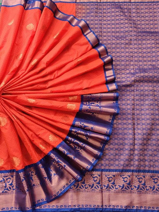 Orange Colour Kanchivaram Silk Saree With Zari Motif