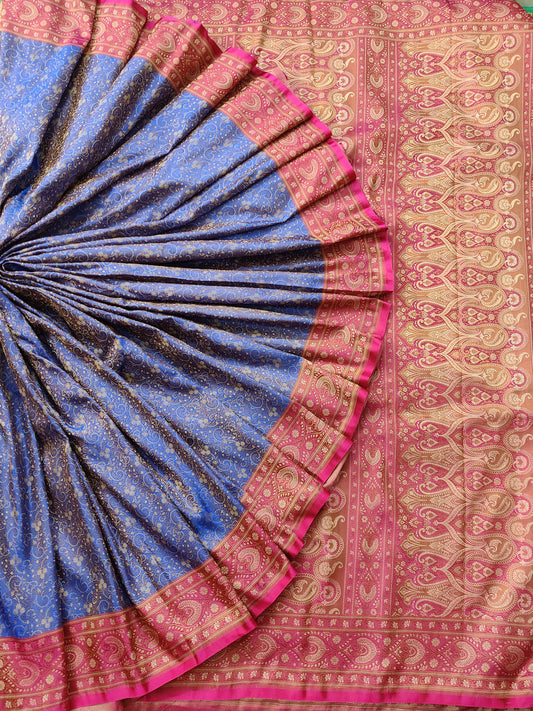 Blue Colour Semi Soft Silk With Zari Motif