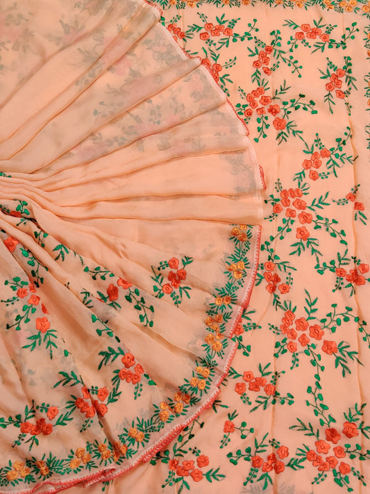 Peach Colour Georgette Saree With Embroidery Work