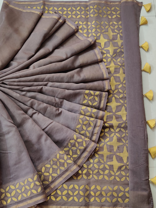 Chikoo Colour Cotton Saree With Cut Work