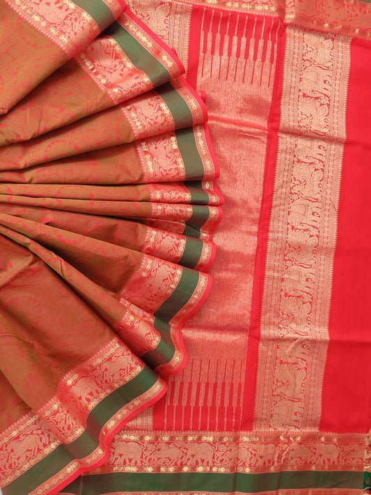 Red Colour Cotton Silk Saree With Thread Woven Motif