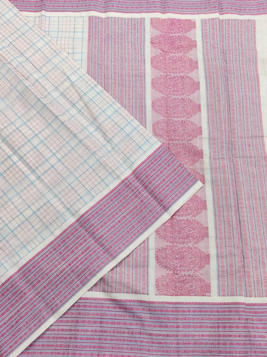 White Colour Cotton Saree With Thread Woven Motif