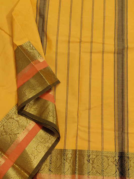 Yellow Colour Cotton Saree with Plain Body
