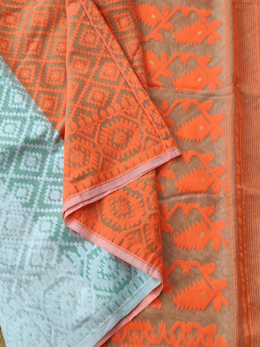 Tri Colour Cotton Saree With Thread Woven Motif