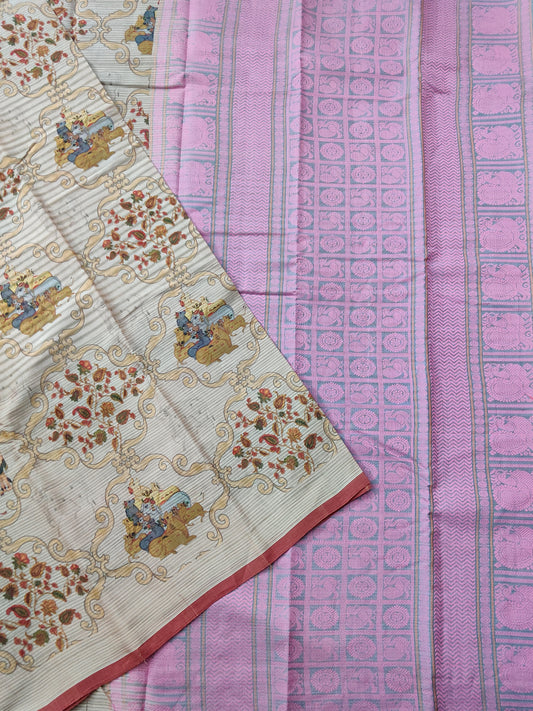 Grey Colour Cotton Silk Saree With Digital Print