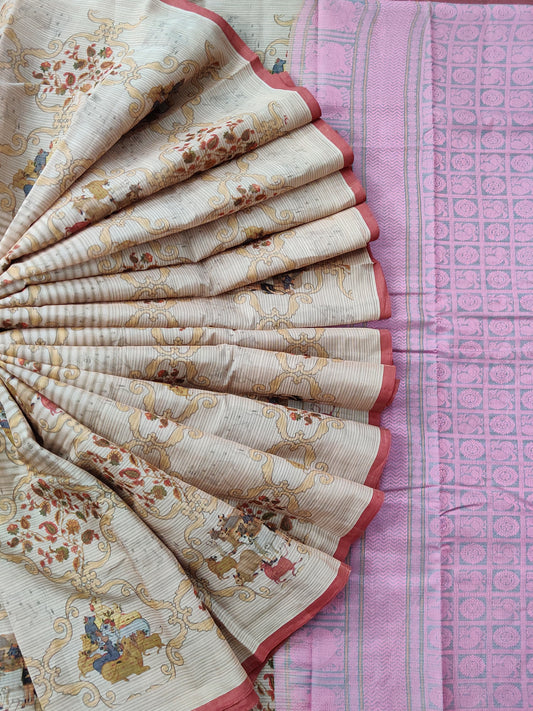 Grey Colour Cotton Silk Saree With Digital Print