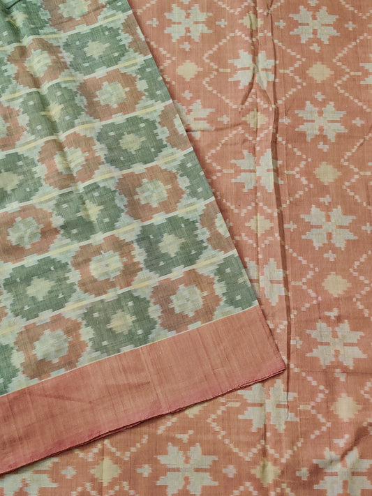 Mehandi Green Colour Ikkat Cotton With Ikkat Weaving