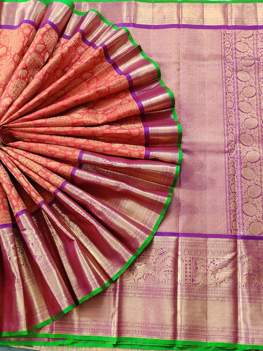 Brick Colour Gadwal Silk Saree With Zari Motif