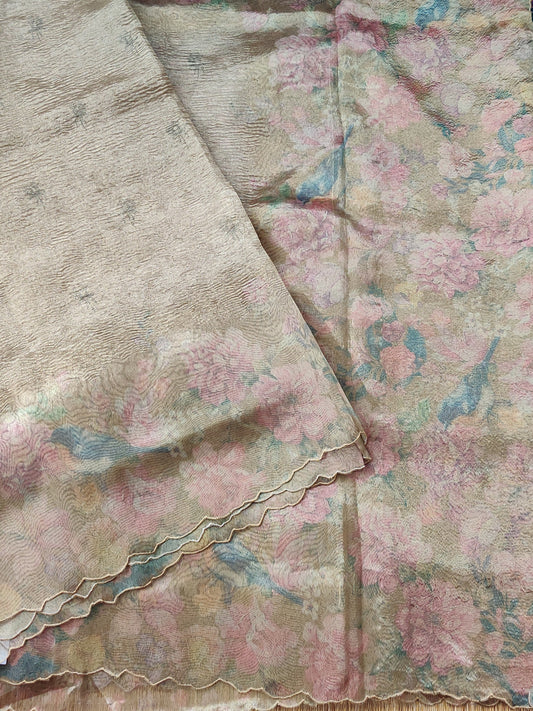 Mehandi Green Colour Crush Tissue With Plain Body