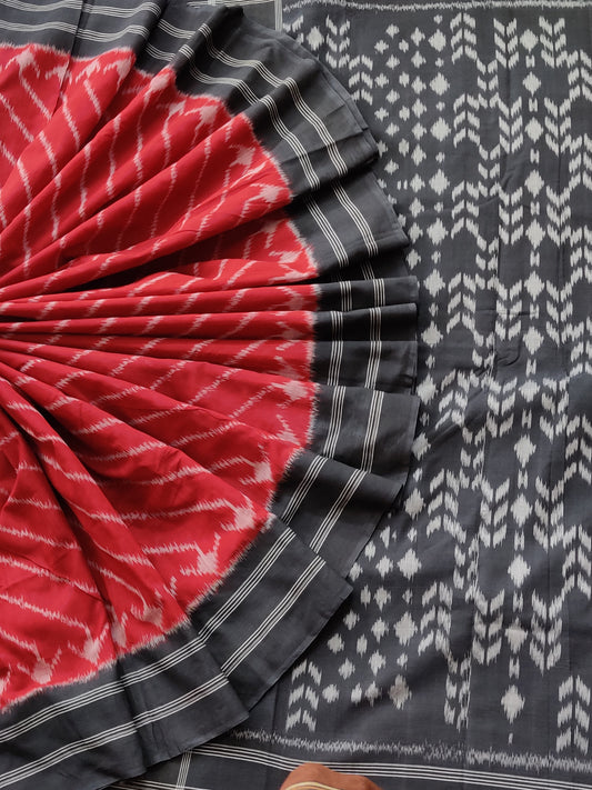 Maroon Colour Ikkat Cotton Saree With Ikkat Weaving