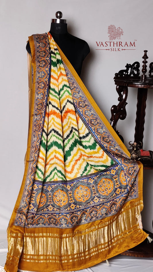 Yellow Colour Gaji Silk Dupatta With Zig Zag Motif