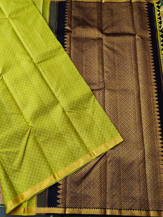 Parrot Green Colour Partly Kanchivaram Silk Saree With Zari Motif