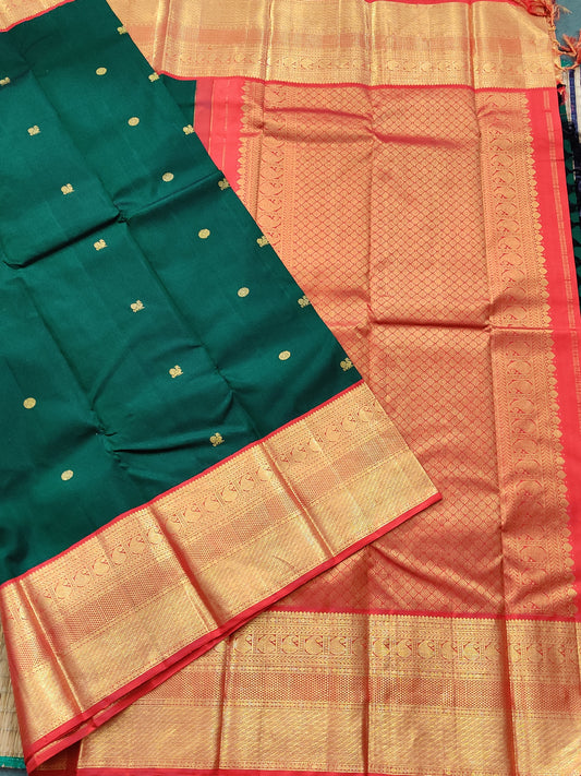 Green Colour Kanchivaram Silk Saree With Zari Motif All Over