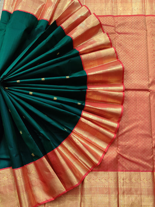 Green Colour Kanchivaram Silk Saree With Zari Motif All Over