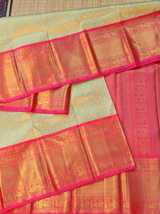 Pista Green Colour Kanchivaram Silk Saree With Zari Brocade All Over