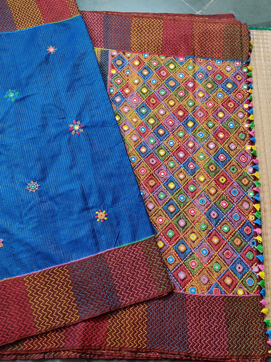 Blue Colour Kanchivaram Silk Saree With Lambani Hand Embroidery