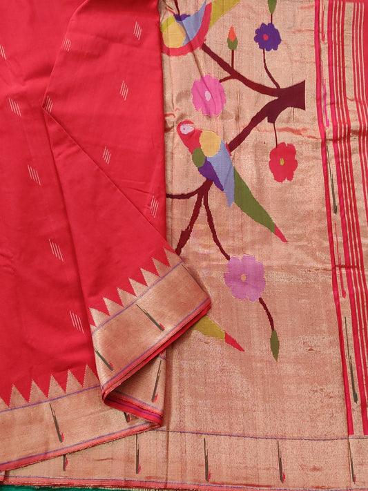 Red Colour Cotton Paithani With Zari Motif