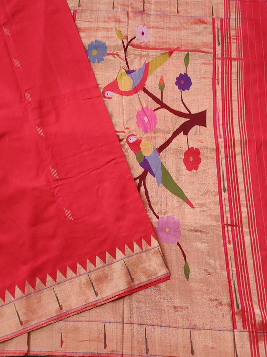 Red Colour Cotton Paithani With Zari Motif