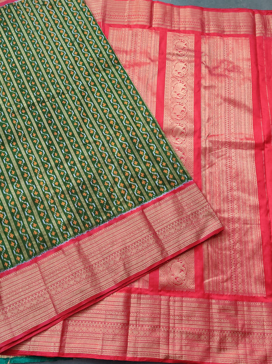 Green Colour Ikkat Silk Saree With Zari Motif
