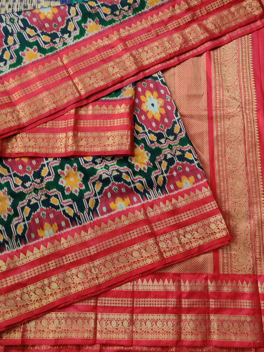 Green Colour Ikkat Silk Saree With Ikkat Weaving