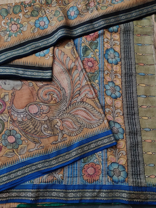 Tussar Colour Vidharbha Tussar Silk With Hand Pen Kalamkari