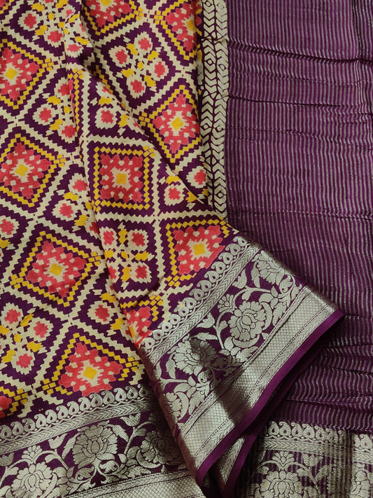 Multi Colour Dola Silk Saree With Print All Over