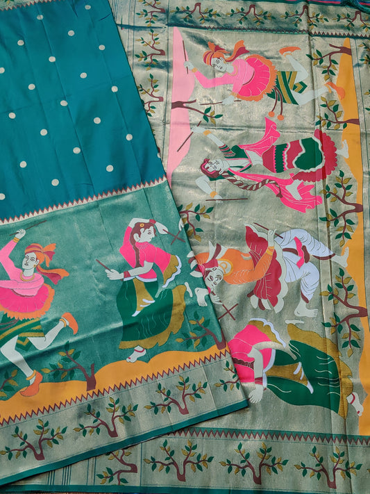 Rama Green Colour Semi Banarasi & Saree With Zari Butta All Over