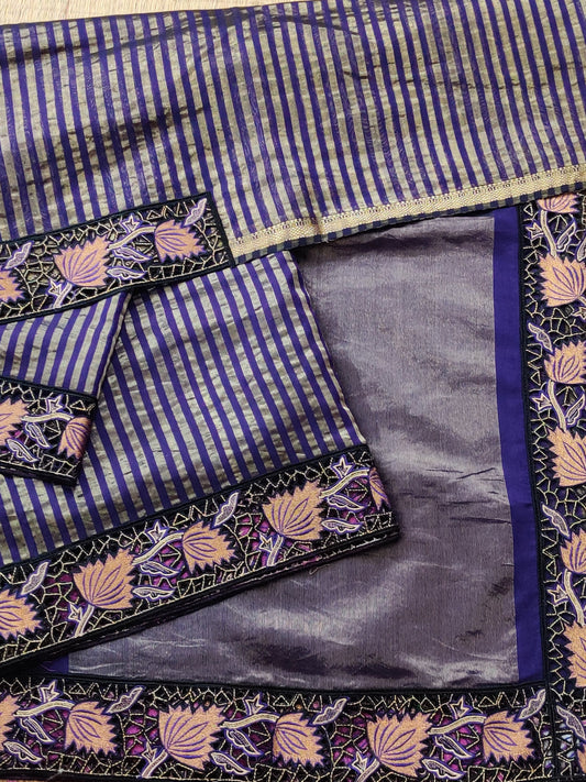 Purple Colour Maheshwari Silk With Zari Stripes All Over