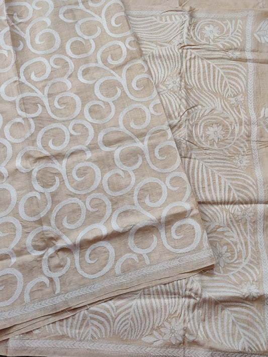 Cream Colour Tussar Silk Saree With Kanta Work