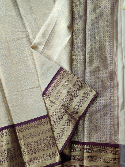 Cream Colour Semi Banarasi Saree With Zari Motif All Over