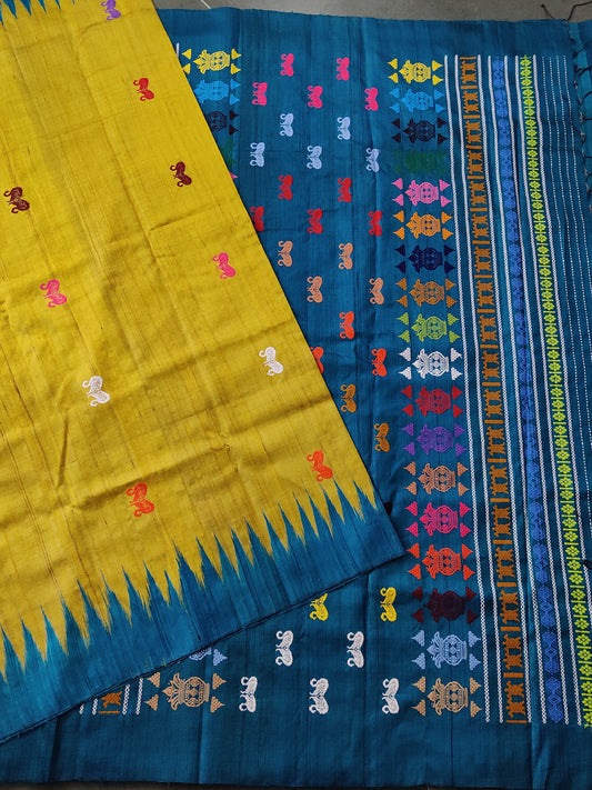 Mehandi Green Colour Tussar Silk Saree With Embroidery