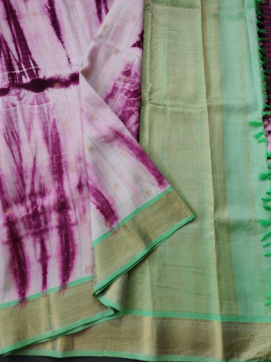 Cream Colour Kanchivaram Silk Saree With Shibori Print All Over