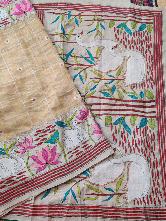 Gold Colour Chanderi & Tussar Fusion Saree