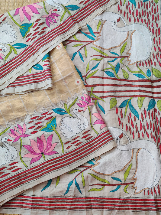 Gold Colour Chanderi & Tussar Fusion Saree