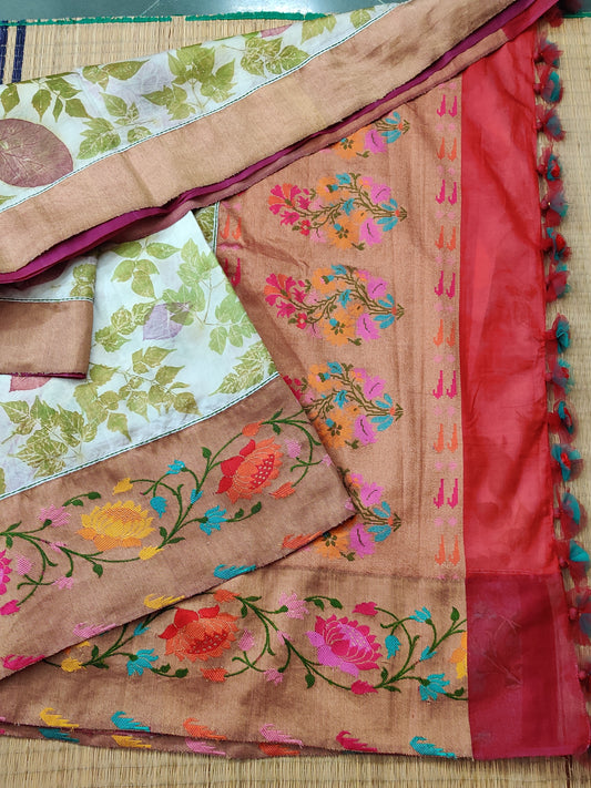 Cream Colour Pure Silk & Katan Banarasi Fusion Saree