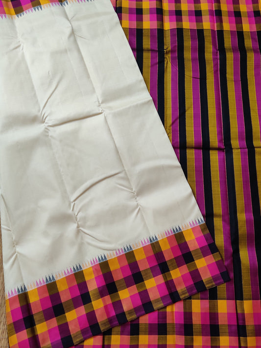 Off White Colour kanchivaram Silk Saree With Plain Body