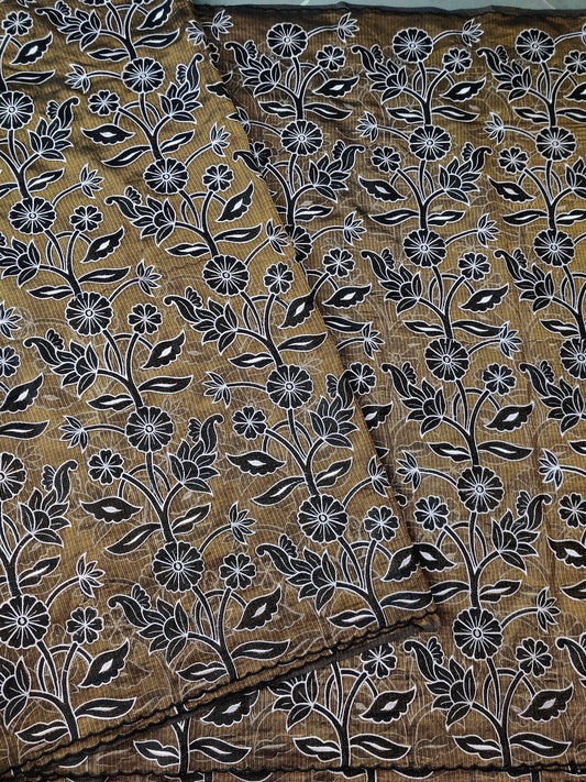 Blackish Gold Colour Tissue Kota Saree With Embroidery All Over