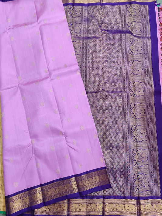 Lavender Colour Pure Silk Pure Zari Kanchivaram Saree With Zari Butta All Over