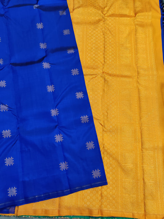 Blue Colour Pure Silk Pure Zari Kanchivaram Silk Sarees With Kolam Zari Motif All Over