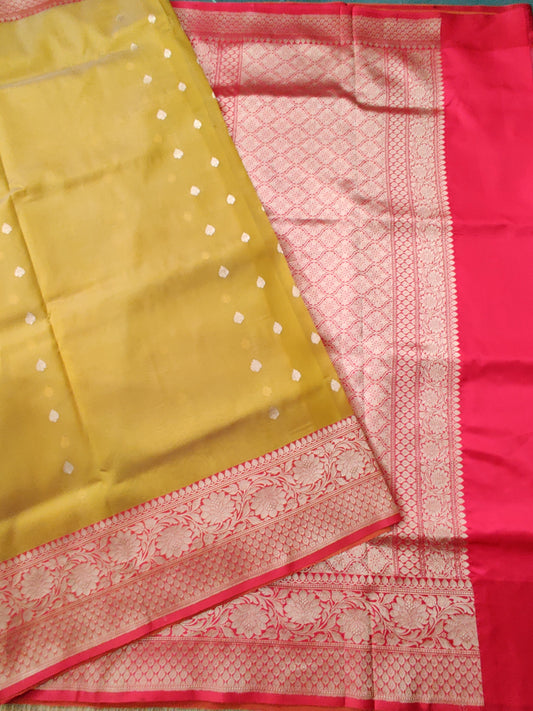Methi Colour Organza Silk Saree With Small Zari Butta All Over