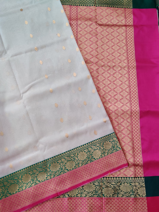 White Colour Organza Silk Saree With Small Zari Butta All Over