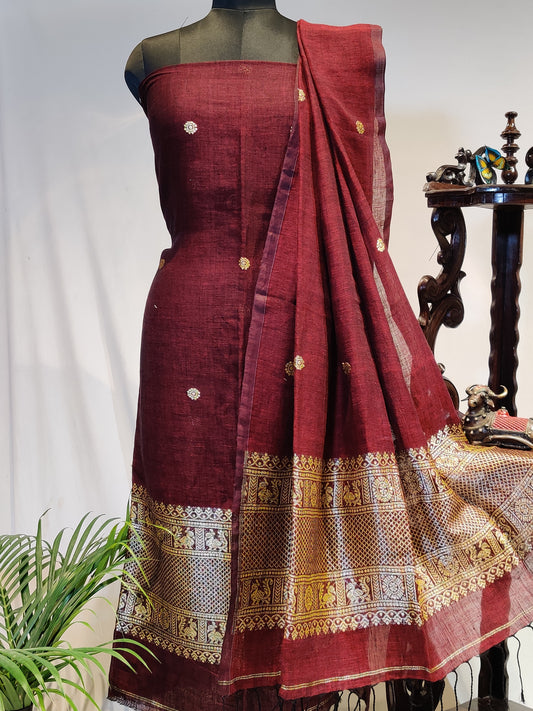 Brown Colour Linen 2 Piece Salwar Set