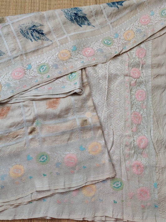 Tussar Georgette Silk Saree With Eco Print