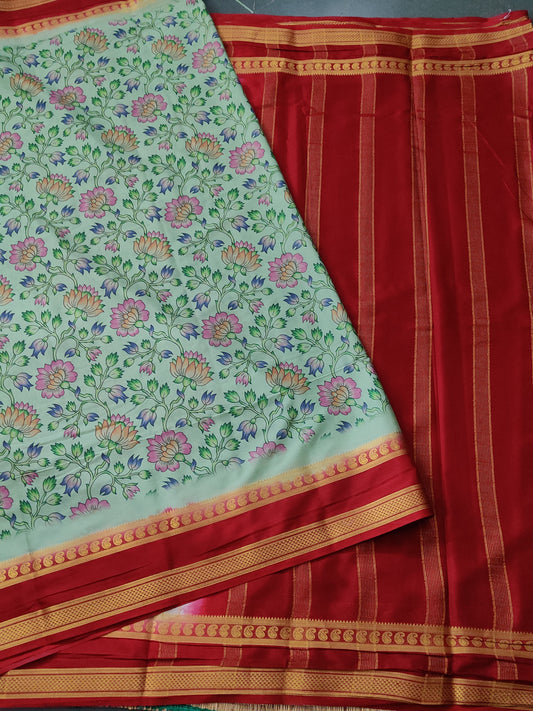 Pista Green Colour Semi Crepe Silk Saree With Digital Floral Print