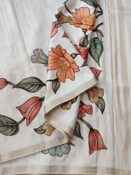 Light Cream Colour Semi Tussar Saree With Digital Print All Over Code : VB74