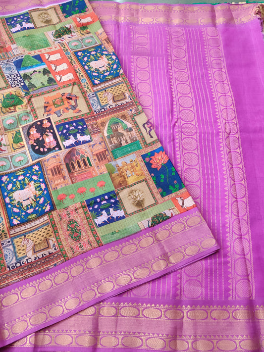 Multi Colour Silk Cotton Saree With Digital Prints All Over Code : PC002