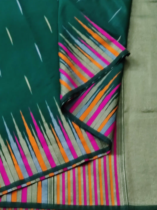 Green Colour Semi Raw Silk Saree With Zari Butta All Over Code : VB068