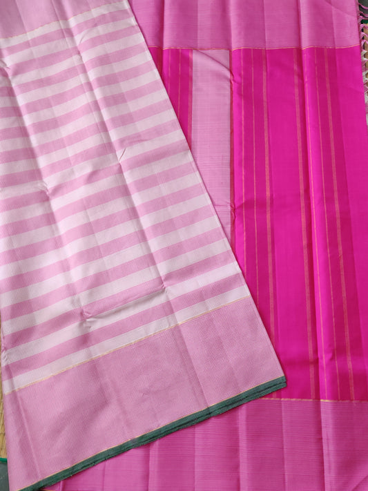 Baby Pink Colour Kanchivaram Silk Saree With Thread Woven Stripes Code : KA058