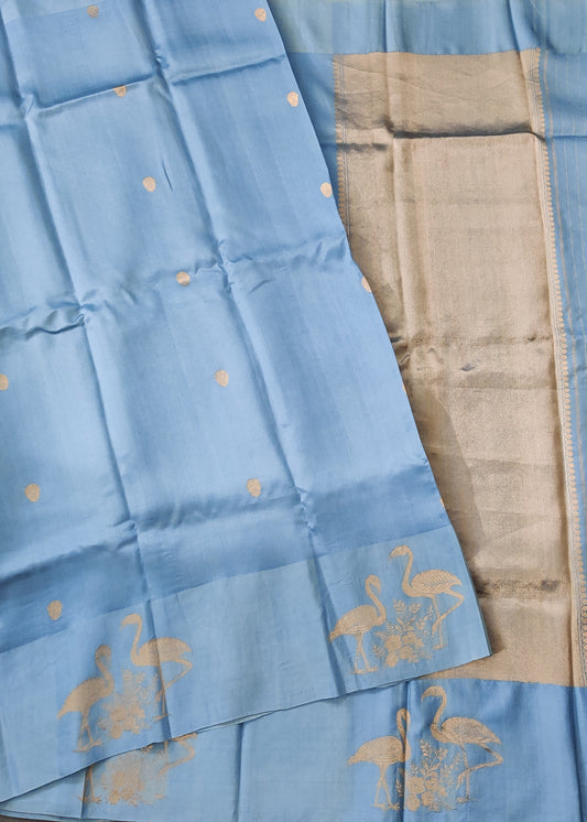 Sky Blue Colour Raw Mango Silk Saree With Zari Butta All Over Code : VB0100