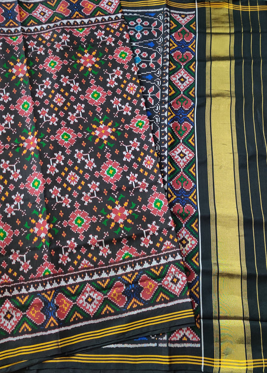 Black Colour Single Ikkat Silk Saree With Ikkat Weaving All Over Code : IK005